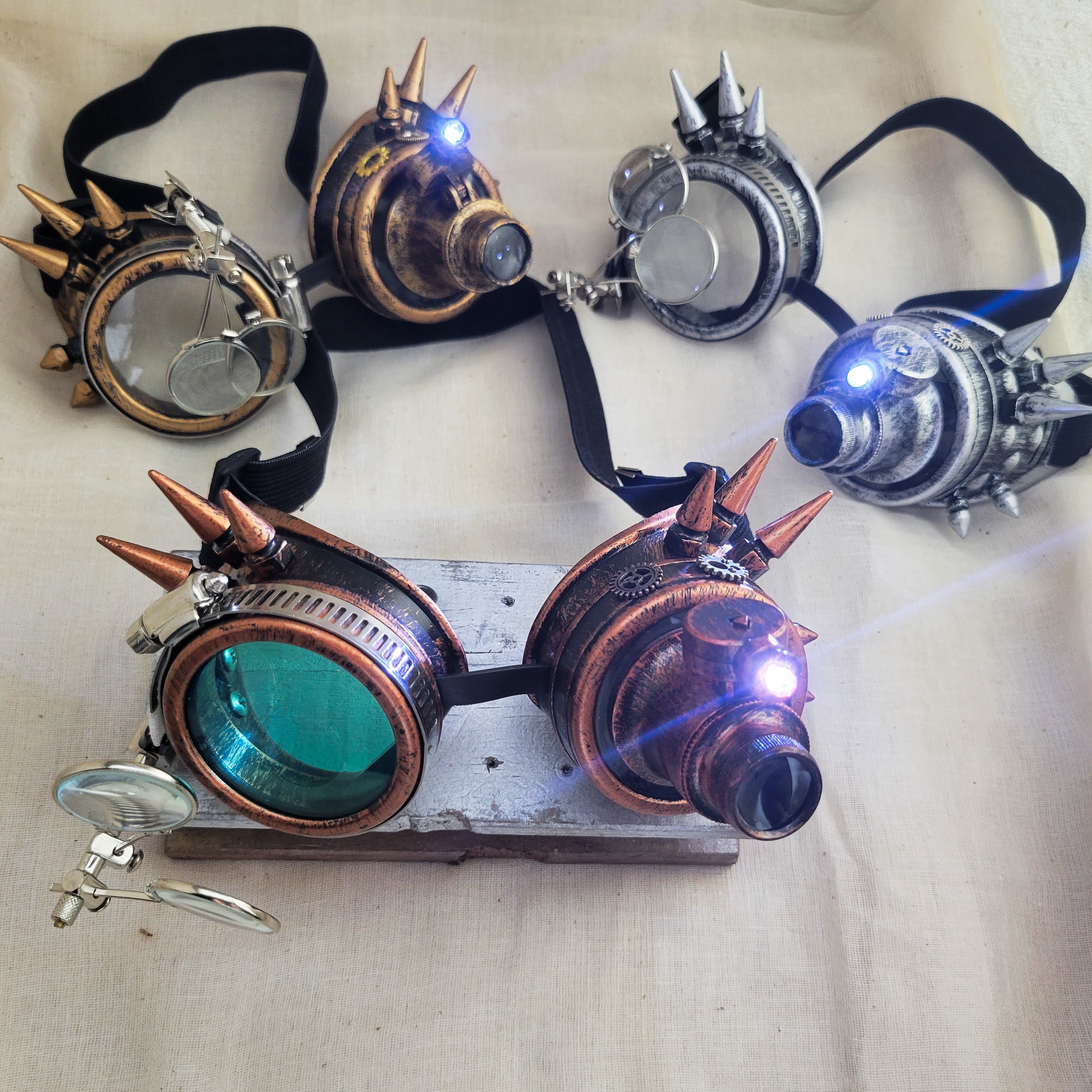 Black Steampunk Goggles With Red Lenses and Magnifying Loupes