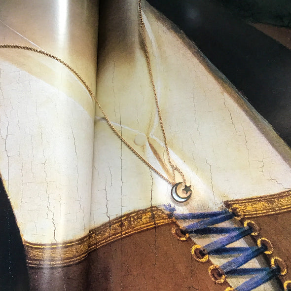 White Shell Moon & Star Necklace