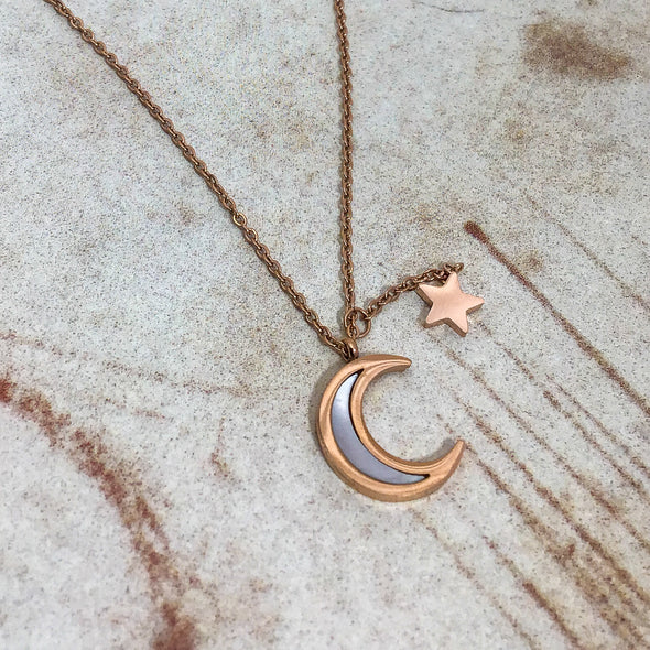 White Shell Moon & Star Necklace