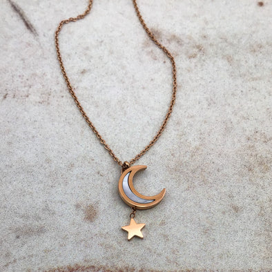 White Shell Moon & Star Necklace