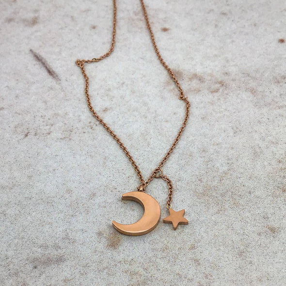 White Shell Moon & Star Necklace
