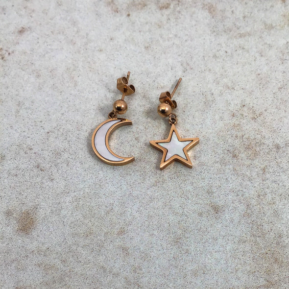 Chic Vibe White Moon and Star Earrings